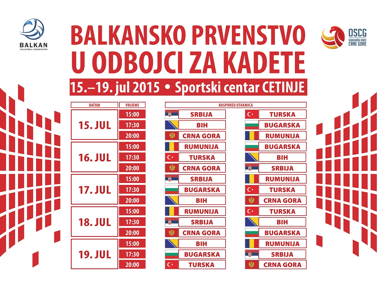 balkansko prvenstvo kadeti balkanijada cetinje odbojka oscg raspored utakmica